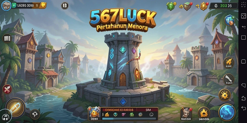 Tangkapan layar menunjukkan aksi pertahanan menara yang seru di 567LUCK.