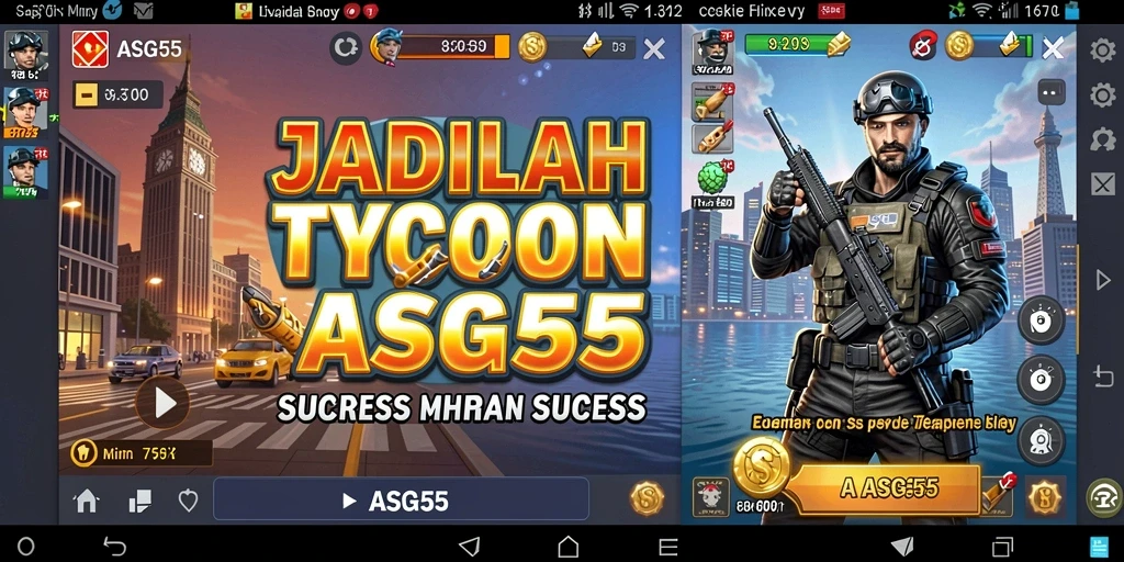 Tangkapan layar gameplay menunjukkan strategi bisnis di ASG55.