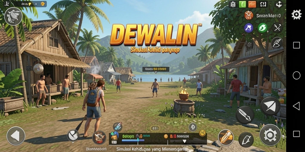 Tangkapan layar gameplay DEWALIN yang menunjukkan kehidupan sehari-hari yang interaktif.