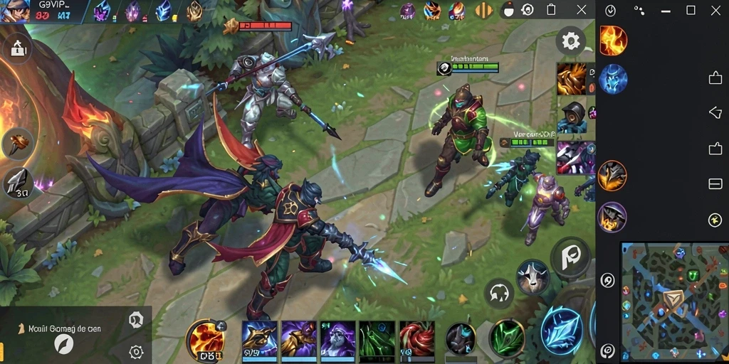 Screenshot gameplay G9VIP yang menunjukkan pertempuran epik dan kerjasama tim.