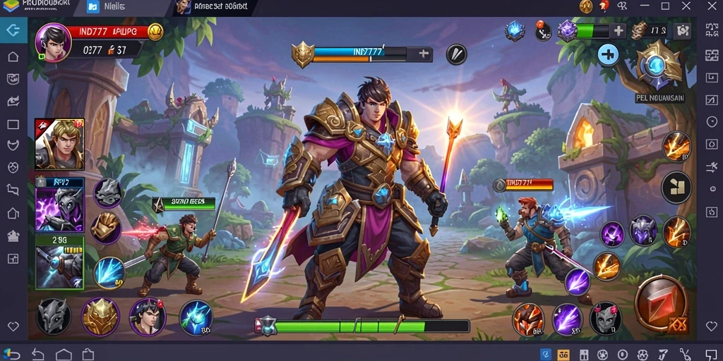 Screenshot menunjukkan karakter beraksi dalam pertempuran epik di IND777.