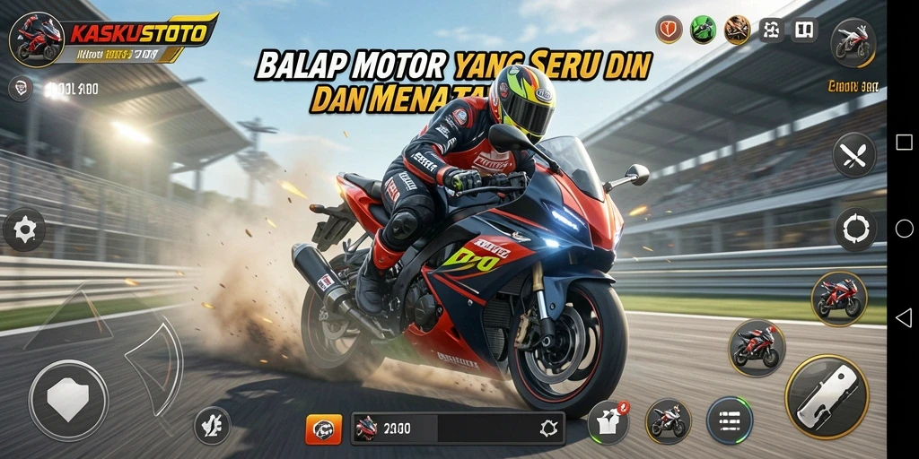 Screenshot gameplay KASKUSTOTO menampilkan aksi balap motor yang menegangkan.