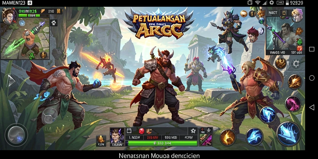 Tampilan aksi seru dalam MAMEN123 saat melawan monster raksasa.