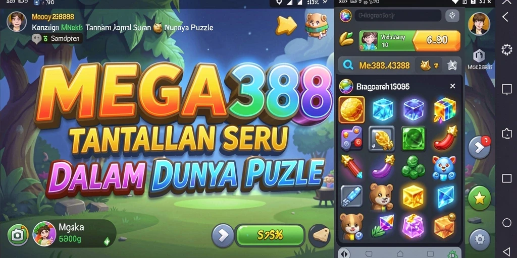 Tampilan gameplay MEGA388 dengan berbagai tantangan Puzzle.