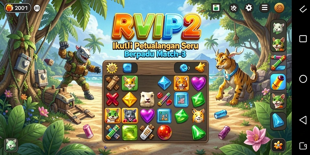 Tampilan screenshot dari gameplay seru RVIP2 yang menampilkan elemen Match-3.