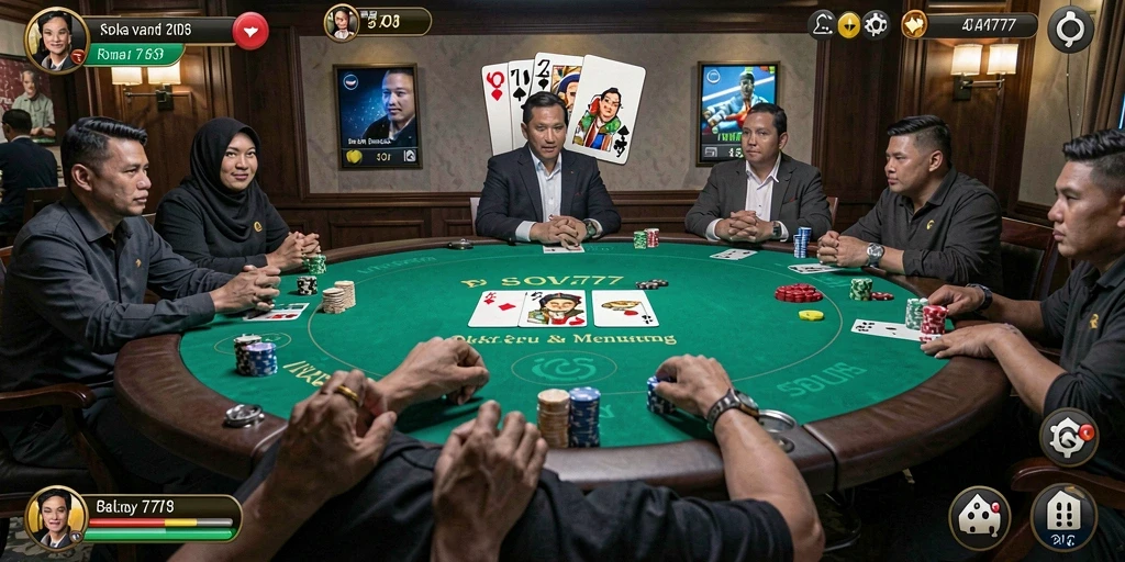 Screenshot gameplay SOV777 yang menampilkan keseruan permainan poker.