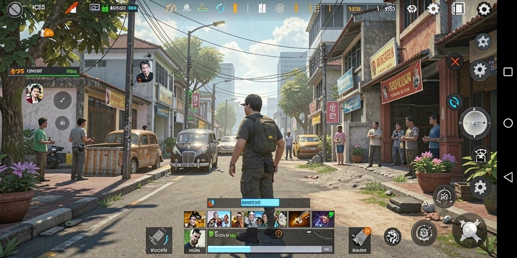 Tampilan utama gameplay VC55 dengan interaksi karakter yang dinamis.