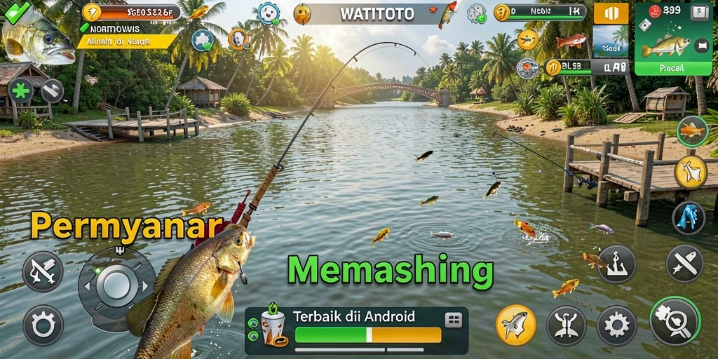 Tampilan gameplay WATITOTO yang menampilkan pengalaman memancing yang seru.